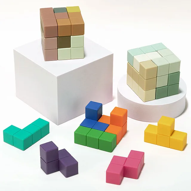 TYRY.HU 1 Set 3D Rubik's Cube Soft Silicone Building Blocks Baby Stacking Toys Silicone Teether BPA Free Kids Montessori Toys 3
