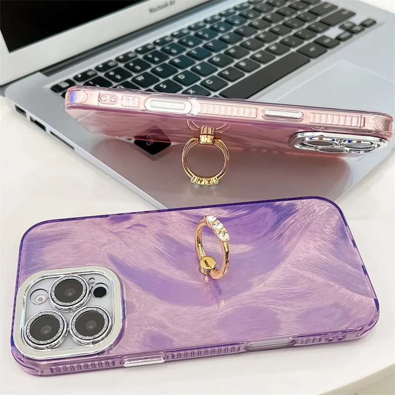 Camlet Federringhalter Laser-Telefonhülle für iPhone 16 Plus 15 14 13 Pro Max Hart-PC Glitzer Kameraschutz Rückseite_voghion.com