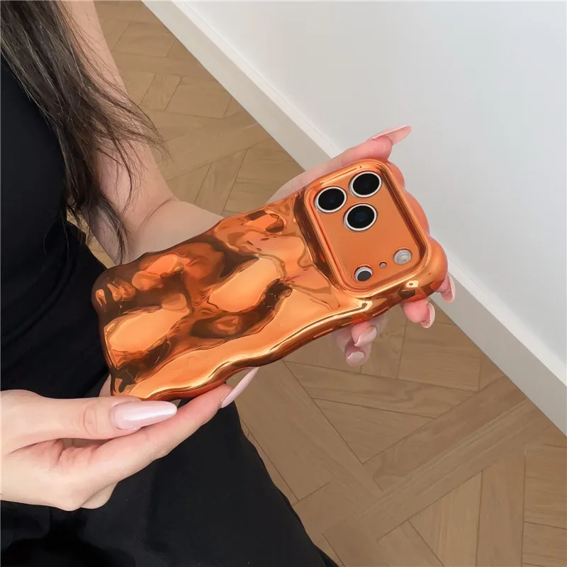 Electroplated Meteorite Patterned Phone Case with Creative Wave Border and Airbag Cover