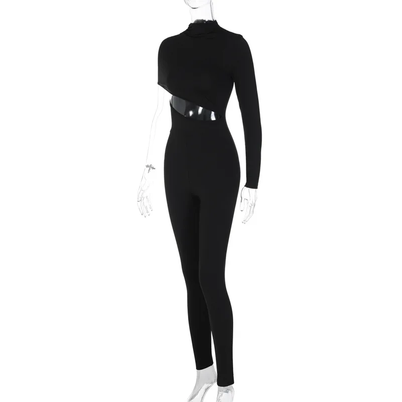 BKLD Clothes For Women 2023 Autumn New Sexy One Shoulder Long Sleeve Jumpsuit One Pieces Solid Color Nightclub Outfits