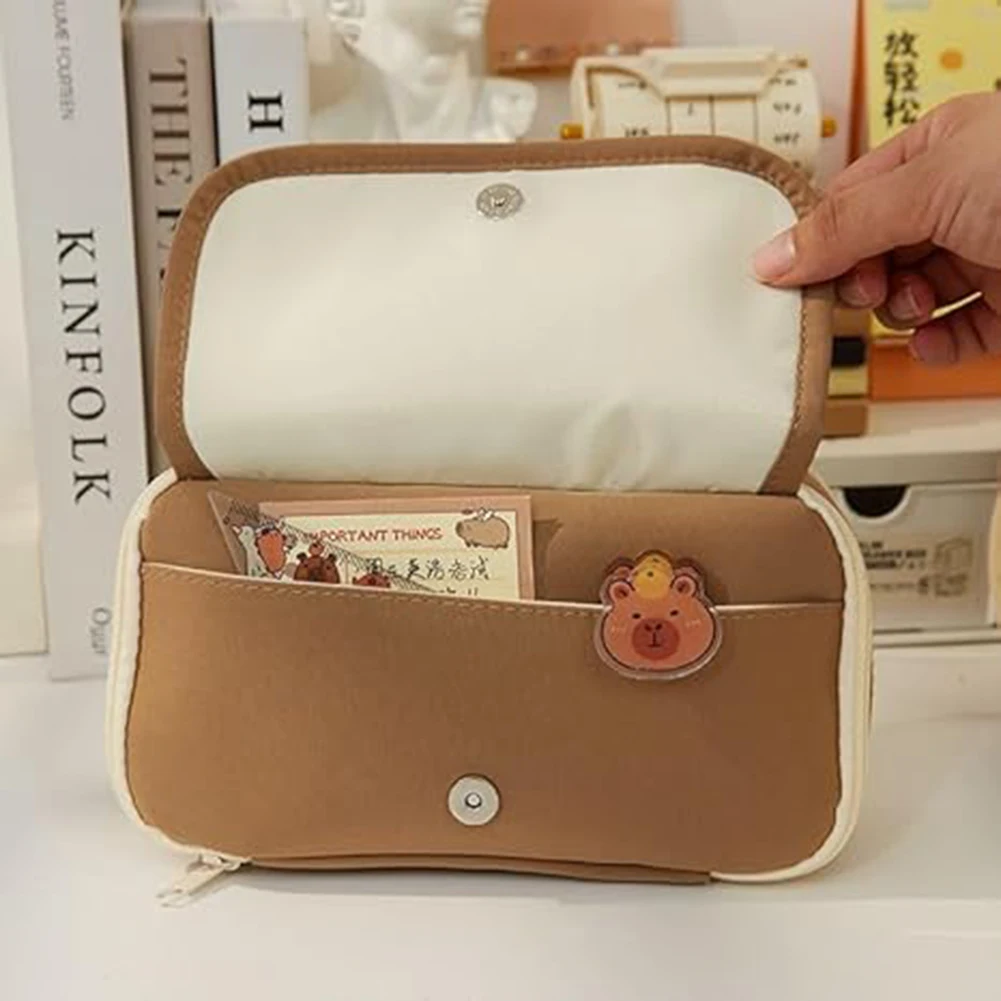 Cartoon Capybara Backpack with Pencil Case Cute Kawaii Backpack Large Capacity Capybara Flap Backpack School Bag for Students