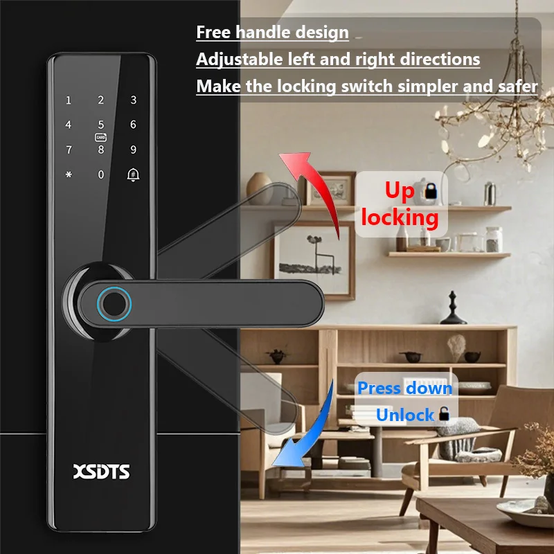Tuya Wifi Electronic Smart Door Lock With Biometric Fingerprint / Smart Card / Password / Key Unlock/ USB Emergency Charge 6