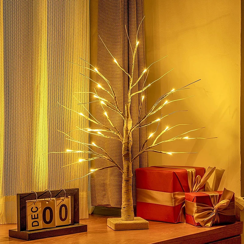 Arbre de bouleau éclairé pour le dessus de table, arbre de Noël de