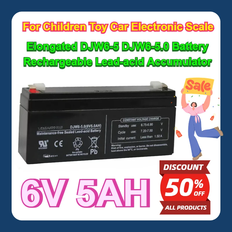 For Children Toy Car Electronic Scale Elongated 6V 5AH DJW6-5 DJW6-5.0 Battery Rechargeable Lead-acid Accumulator