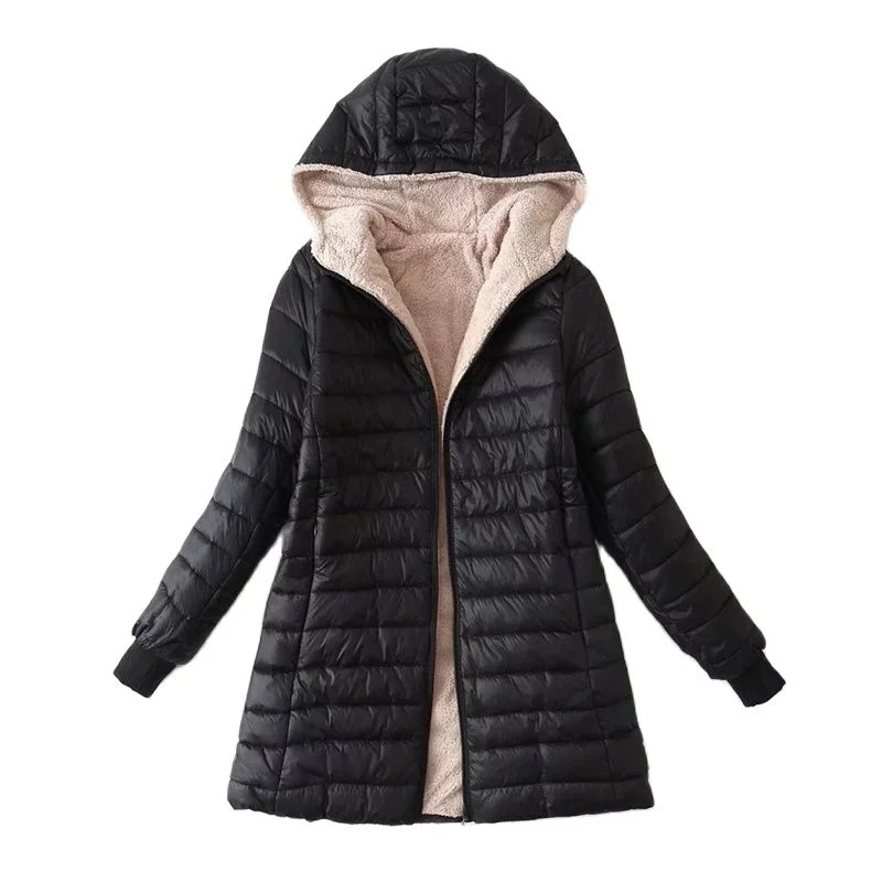 

2023 Autumn Winter Jacket Parkas Women Cotton-padded Coat Fleece Thicken Hooded Coats Feminine Double-deck Warm Tops Overcoat