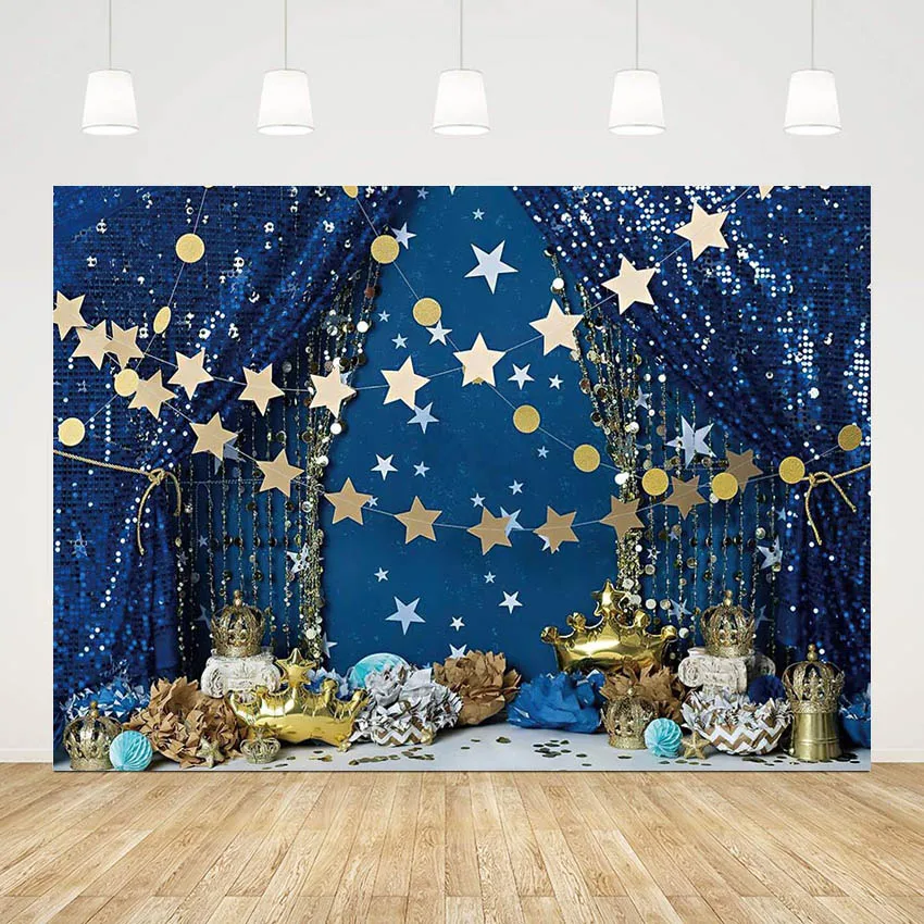 Mehofond Gold Star Blue Curtain Photography Backdrop Boy Birthday Party  Flower Crown Cake Smash Decor Background Photo Studio - Backgrounds -  AliExpress