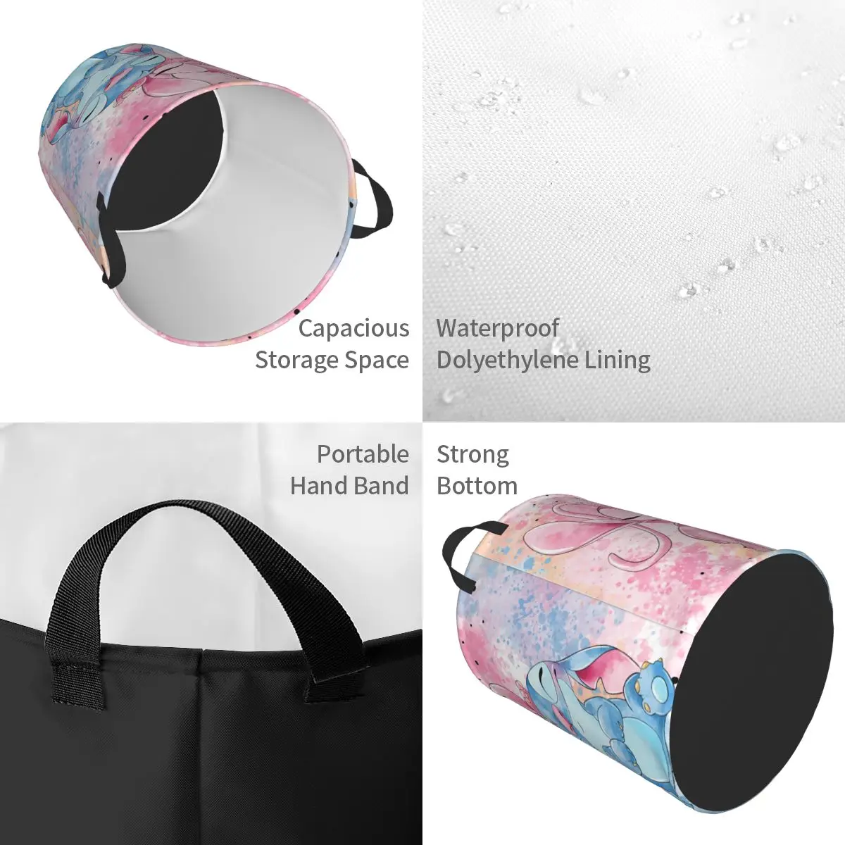 Stitch And Angel In Love Anime Laundry Basket Collapsible Large Capacity Clothes Storage Bin Adventure Film Baby Hamper laundry basket portable hamper portable storage basket