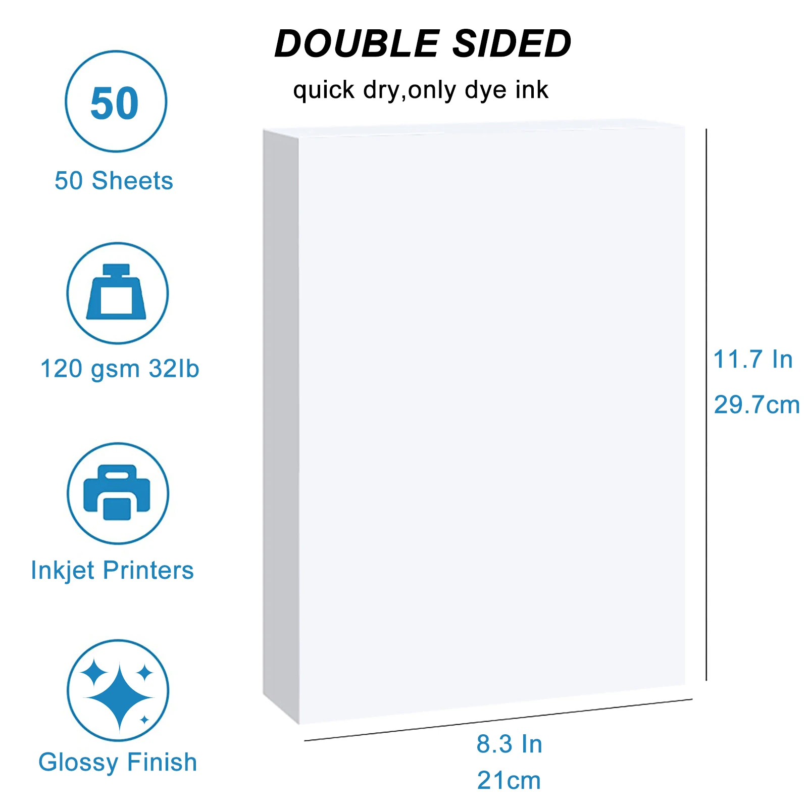 Photo Printing Paper Photo Paper 50 Sheets Double Sided 8.3x11.7 Inch 32lbs 120GSM Compatible with Inkjet Printer