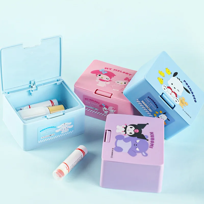 

Cartoon Hello Kittys Pochaccos Flip Cover Dust Proof Jewelry Boxes Kawaii Melodys Kuromis Desktop Organizing Items Storage Box