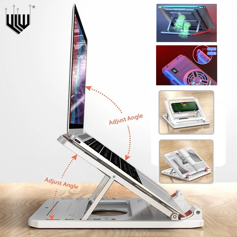 Soporte de aluminio para ordenador Base enfriadora plegable con ventilador de refrigeración para tableta, Notebook, teléfono y IPad, ajustable a la temperatura| | - AliExpress
