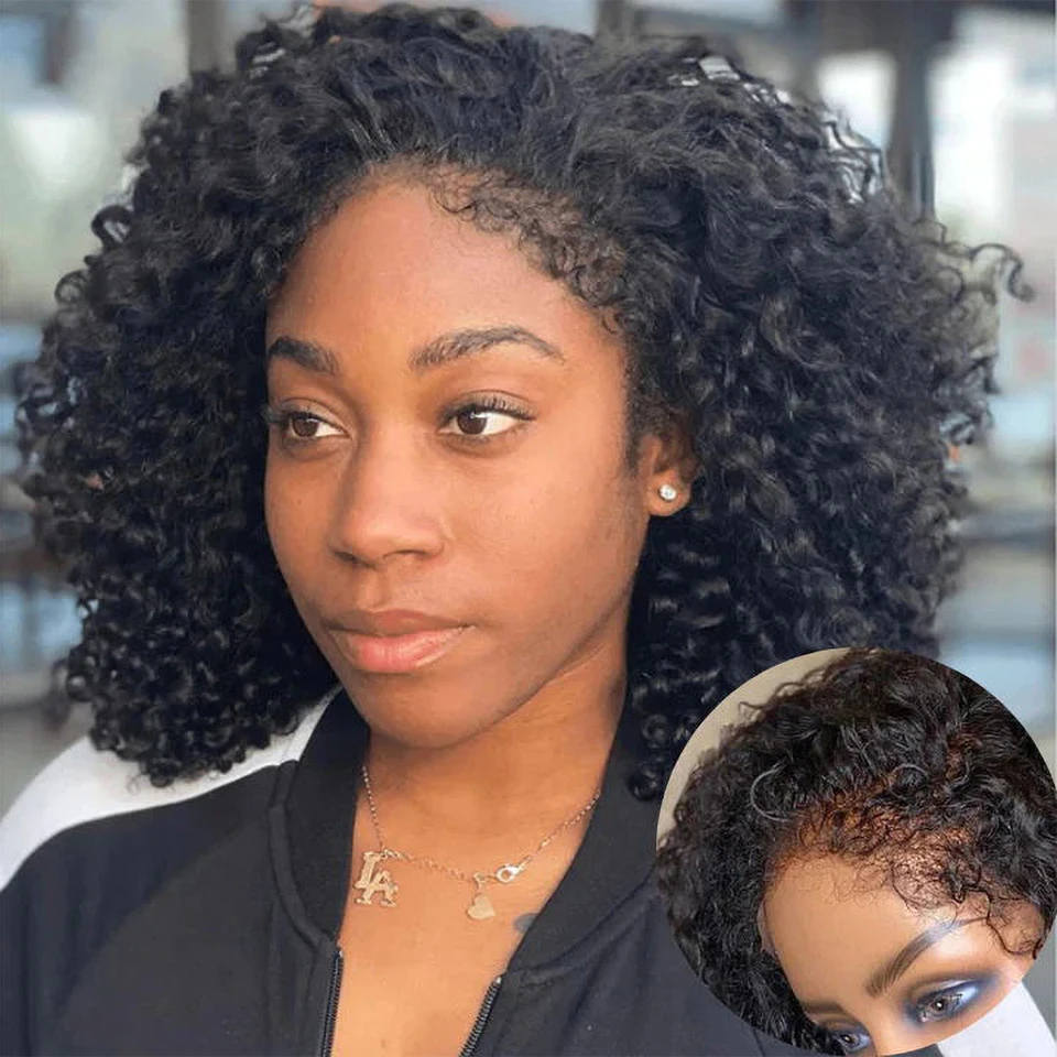 Human Hair Wig Lace Front Wig Human Hair Wigs Front Lace Wig 4c Edges Baby Hair Lace Wigs Short Curly Bob Human Hair Wigs 13x4 Lace Front Human Remy Deep Curly Short Bob Wig