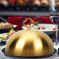 golden Cover Food Stainless Dome Lid Tent Protector Steak Serving tray For Melting Kitchen Metal Cheese Plate Cover Dish Basting 3