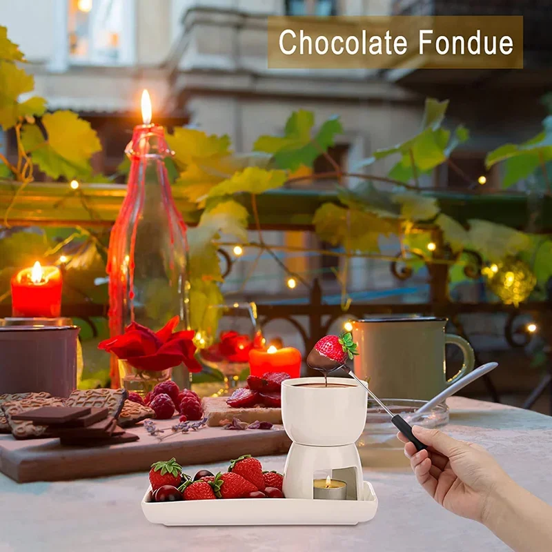 Mini Fondue Set with Candle/fork Ceramic Fondue Pot Swiss Cheese Chocolate Melting Hotpot Set with Fork