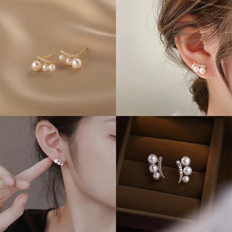 

Korea New Fashion Gold Silver Shiny Crystal Drop Earrings Women Girls Elegant Cute Pearls Earrings Rhinestone Brincos Jewelry