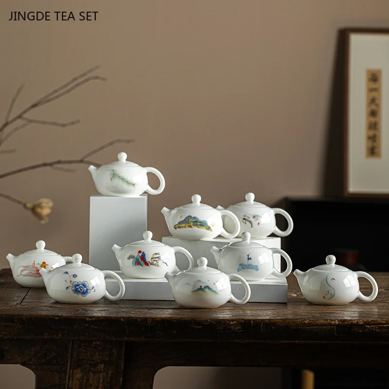 1PCS 190ml Dehua White Porcelain Teapot Sheep Fat Jade Porcelain Large Capacity Xishi Teapot Filter Net Single Pot