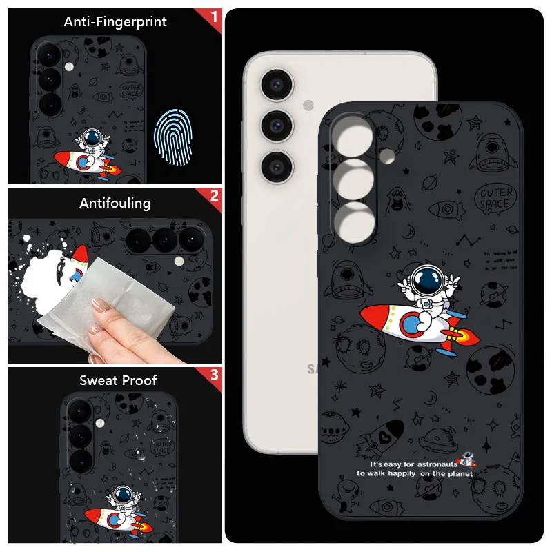 Spaceship Astronauts Soft Lanyard Phone Case Cover