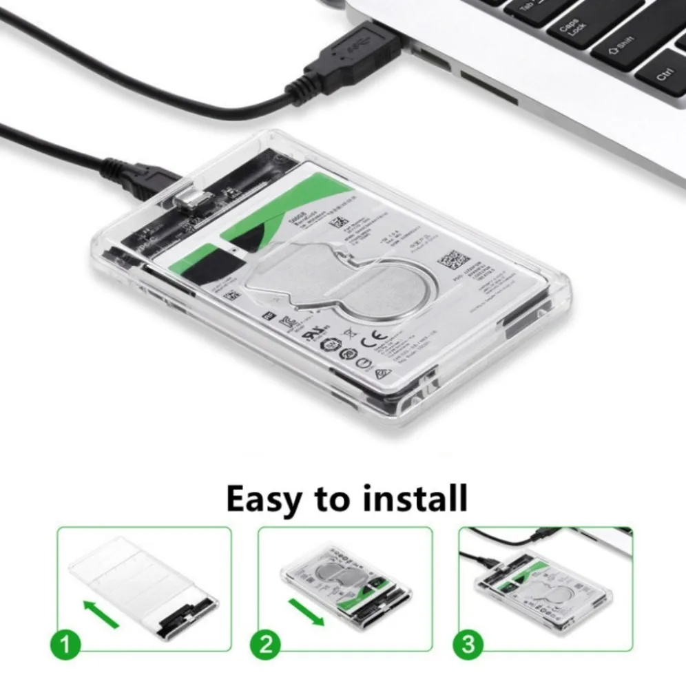 USB Type C 2.5 Inch SATA SSD External Hard Drive Case USB to Micro B/Type-C Transparent Hard Disk Case Tool-Free Support 5Gbps