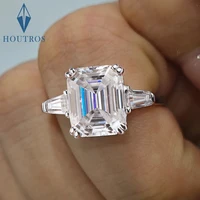 1-4 Carat Emerald Cut Moissanite Rings for Women D VVS1 Three Stone Diamond Engagement Ring Side Baguettes 925 Silver Jewelry
