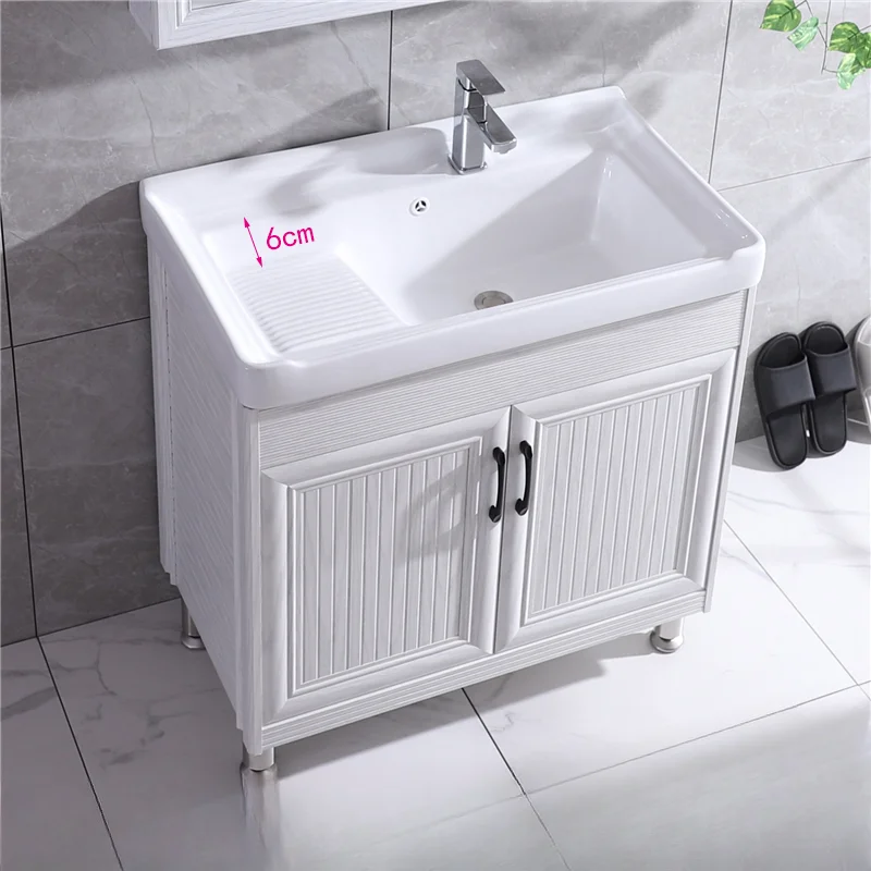 Ceramic laundry basin Space aluminum floor cabinet Bathroom washbasin with rubbing board Balcony integrated laundry pool Deep po