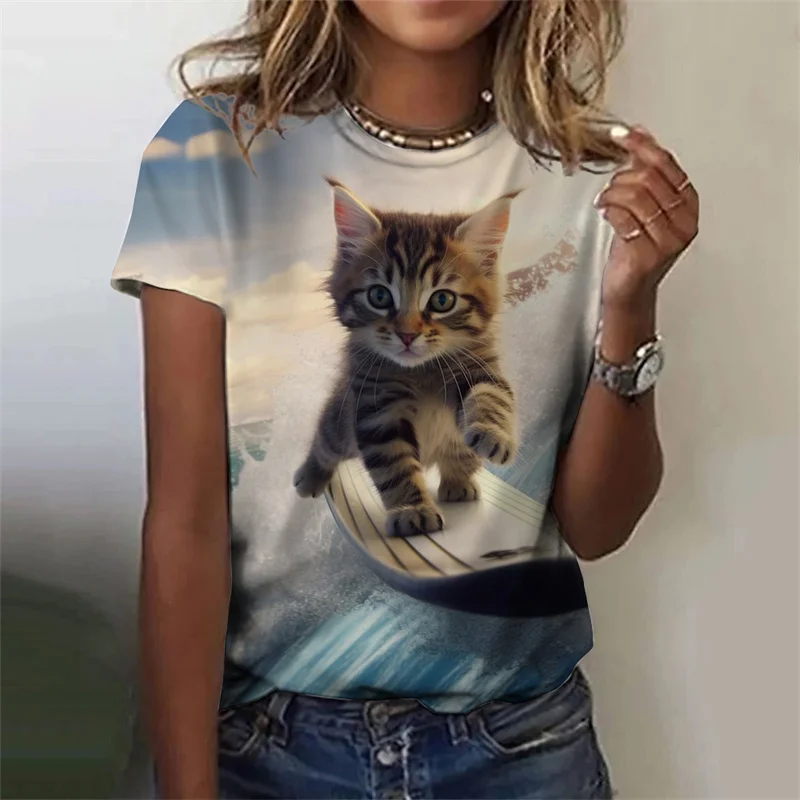 Donne Animali T-Shirt Gatto 3D Stampato Scollo a V Manica