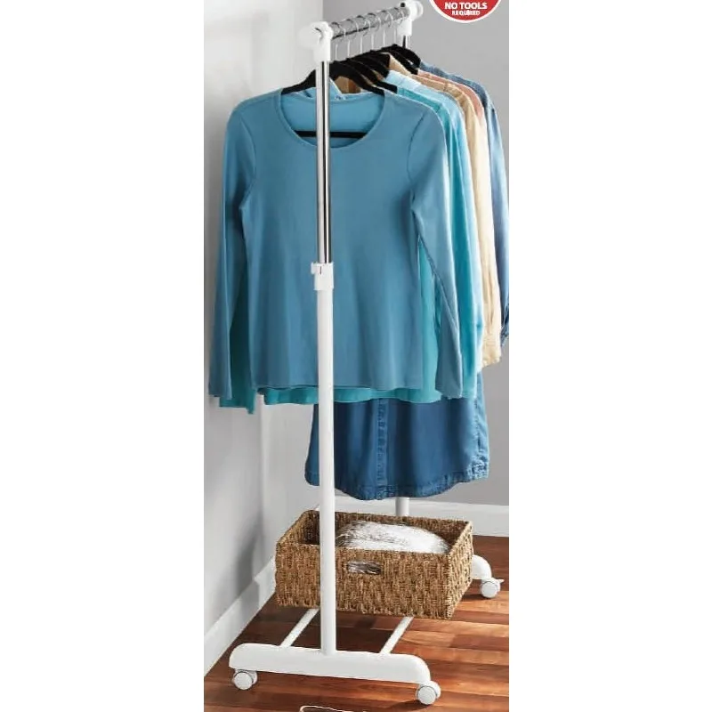 Adjustable Metal Rolling Garment Clothes Rack, Chrome & White 2