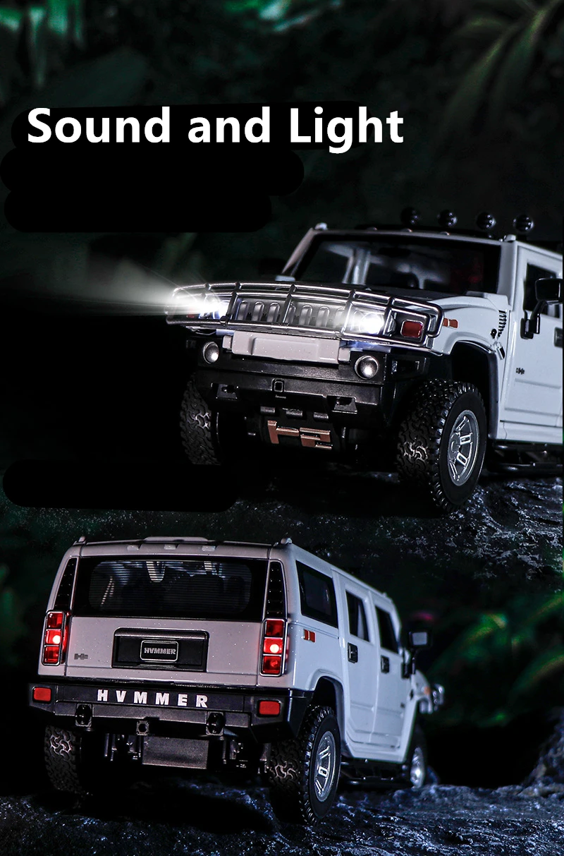1/24 HUMMER H2 Alloy Car Model Diecasts & Toy Metal Off-road Vehicles Car Model Simulation Sound and Light Collection Kids Gifts