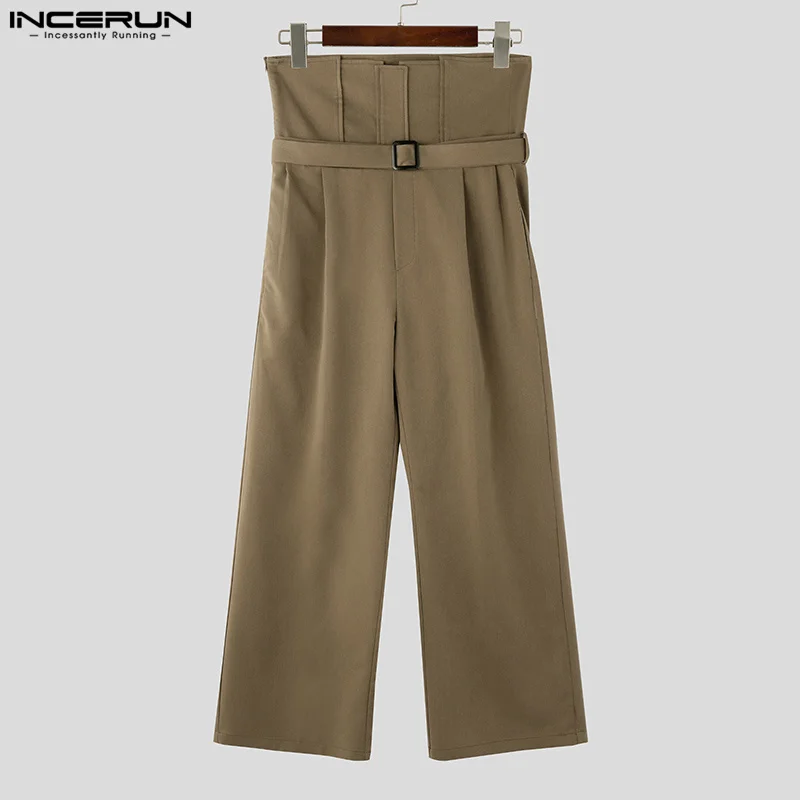 INCERUN Summer Men Pants Fashion High Waist Male Pantalons Zipper Long Pants Casual Long Trousers Men's Clothing Wide Leg Pant 4
