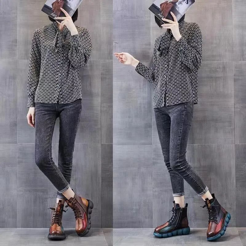 Women's Boots Fashion Chelsea Boot Vintage Short Leather Ankle Boots Autumn Winter New Leather Patchwork Platform Boots