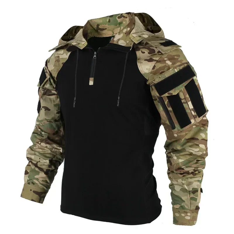 Chemises d'extérieur camouflage Combat T-Shirt à capuche hommes chemise tactique résistance à l'usure Airsoft Paintball Camping chasse vêtements