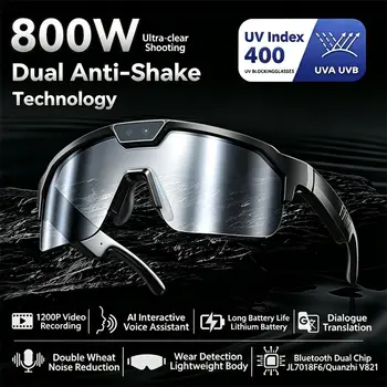 Occhiali con Telecamera AI Smart 8MP per Bicicletta, Registrazione Video HD 1200P, Anti-Shake, Riduzione del Rumore, Traduzione in Tempo Reale, Chiamate Bluetooth, Modello Maschile
