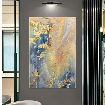 100% Hand Drawn Gold Oil Painting Luxury Wall Art Picture Modern Gold Foil Mural Abstract Canvas Poster For Home Decor Image