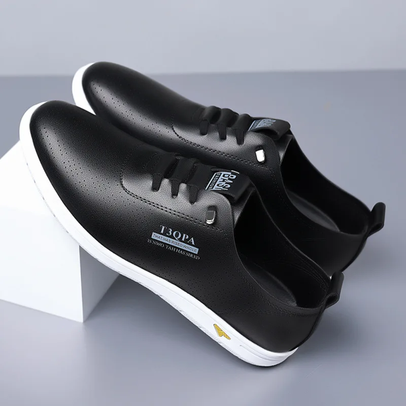 2025 Shoes for Men Leather Casual Shoes Summer New Microporous Slip-on Loafers Fashion Round Toe Sandals Driving Shoes 4