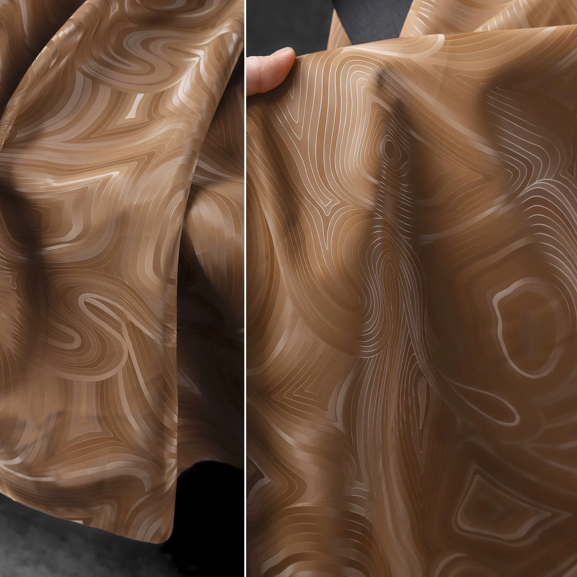 

Camel ultra wave water texture leather texture stereo jacket coat trench coat leather clothing designer fabric