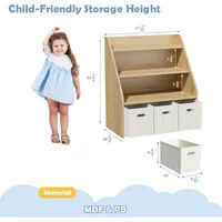 Kids Bookshelf and Toy Organizer, Wooden Kids Bookcase, Toddler Montessori Bookshelf with 3 Movable Drawers, Toy Storage 2
