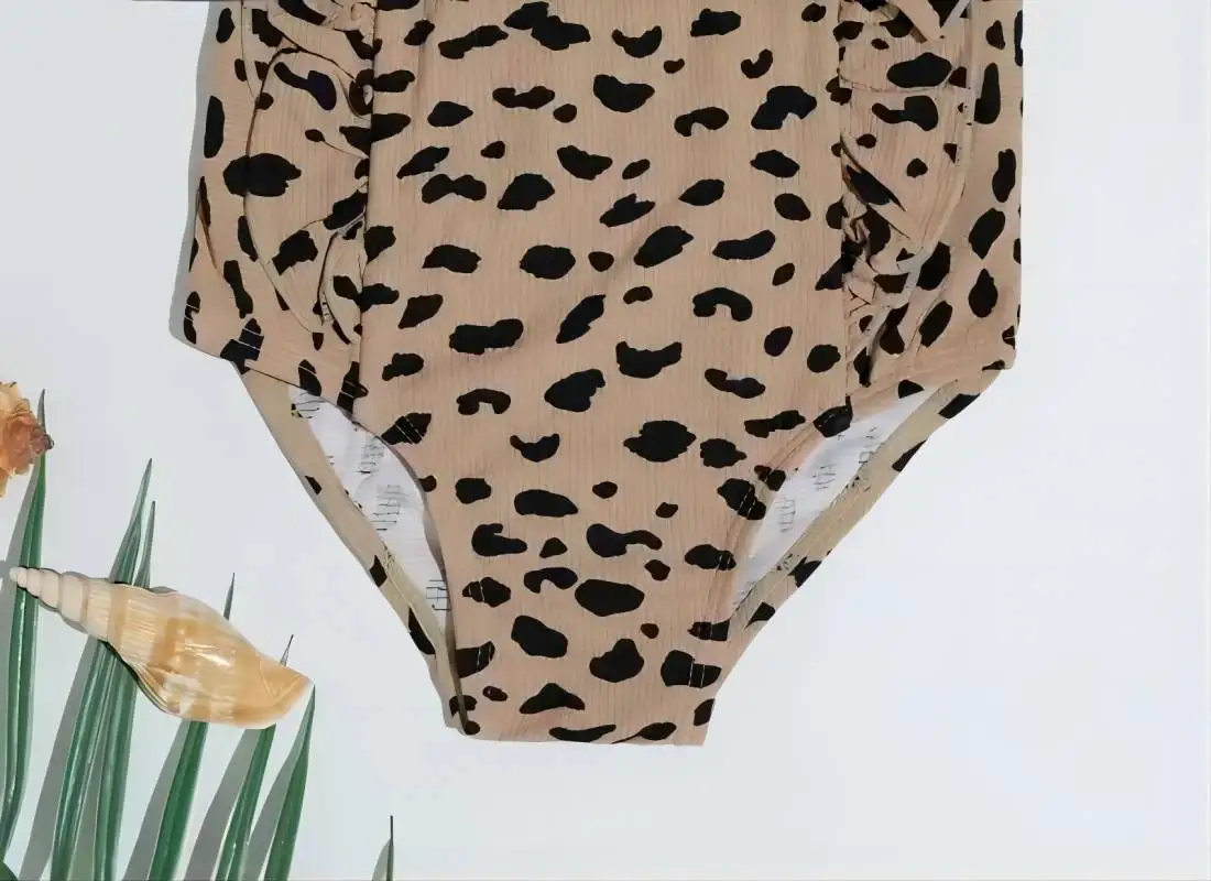 Leopard Print Swimsuit for Infants, Baby Swimming Wear, Fashion Suits