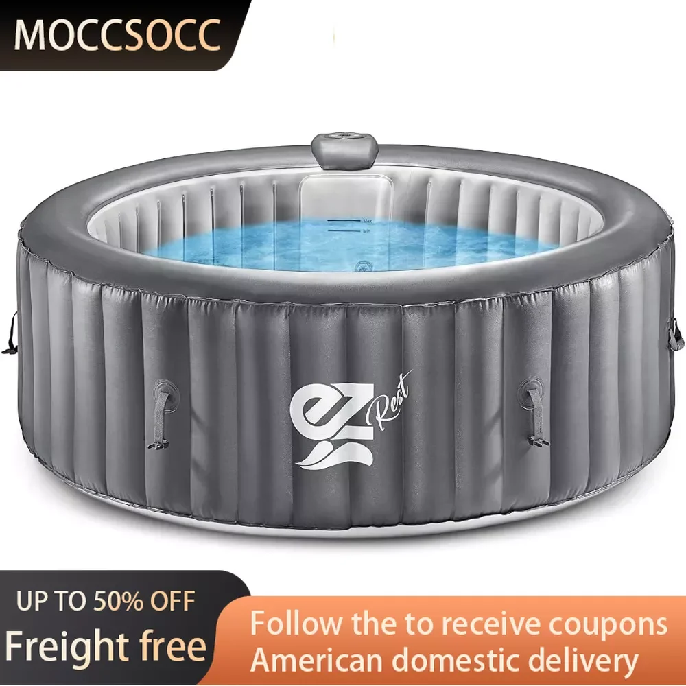 

LED Lights Piscina-f- Outdoor Portable Hot Tub - 82'' X 25'' 6-Person Round Inflatable Heated Pool Spa With 130 Bubble Jets Full