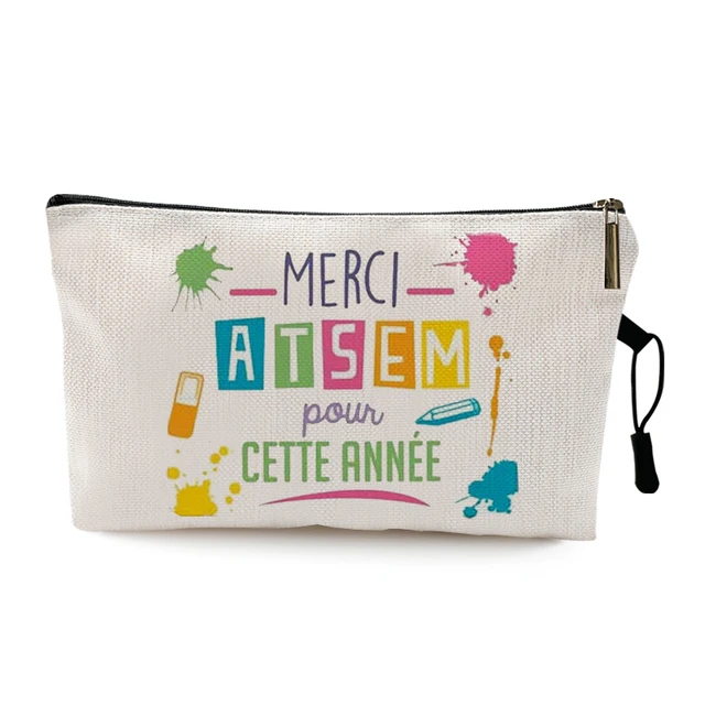 Teacher's Day Graduation Gift Cosmetic Bag Super Atsem Merci Maitresse Print Women Neceser Makeup Bag Pouch Travel Organizer Pattern 14