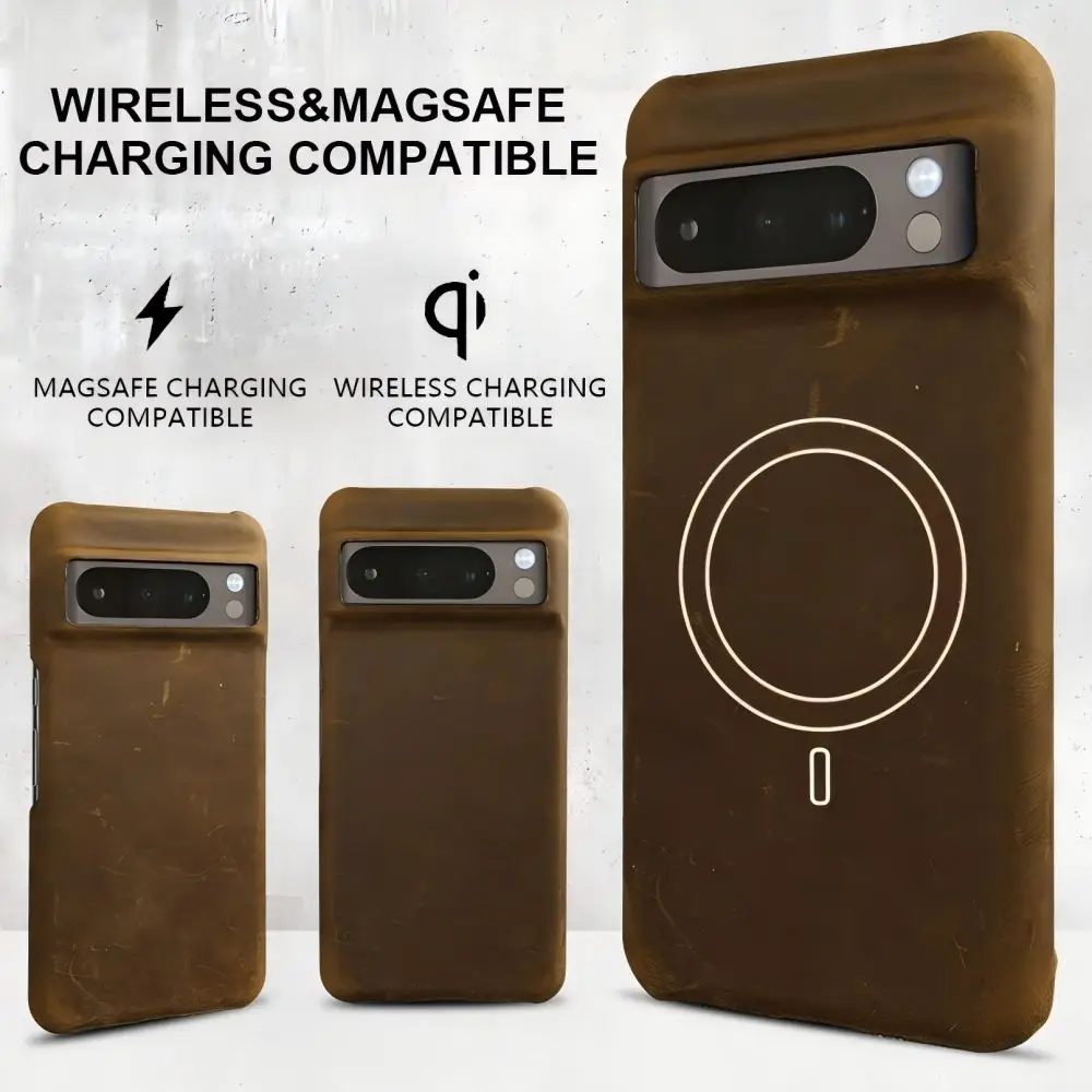 Premium Crazy Horse Genuine Leather Case For Google Pixel 9 Pro 7 6Pro 7A Phone Cover with Magnetic Protection Funda Back Shell 4