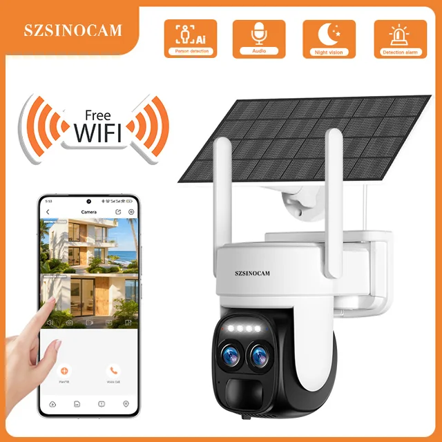 Caméra IP solaire sans fil extérieure WiFi PTZ SZSINOCAM avec batterie intégrée, caméra de surveillance vidéo HD, longue durée de veille 1