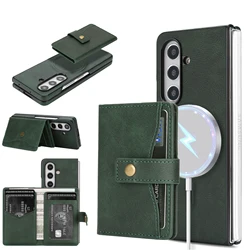 Premium Faux Leather Wallet Case with Card Holder and Kickstand - Galaxy Z Fold4 (Black Green)