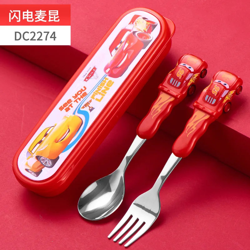 DisneyCarLightning McQueen cutlery Set Animated Cartoon 304 stainless steel fork and spoon Box 3D children's Christmas gift toys