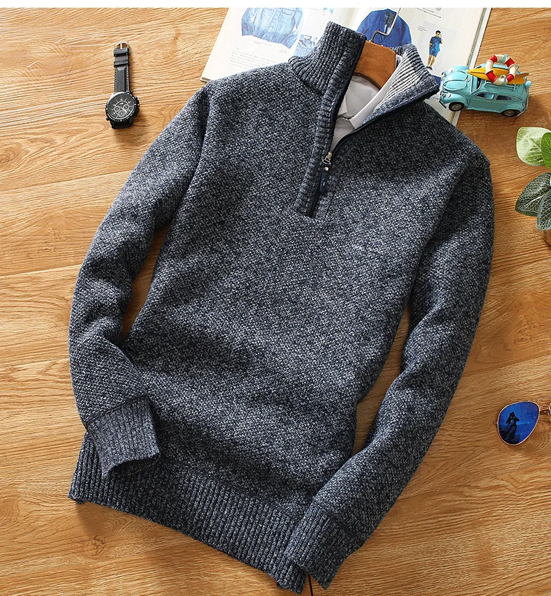 black sweater men Winter Thick Men's Knitted Sweater Half Zipper Male Turtleneck Fleece Pullover High Quanlity Slim Causal Long Sleeve Cardigan black sweater men