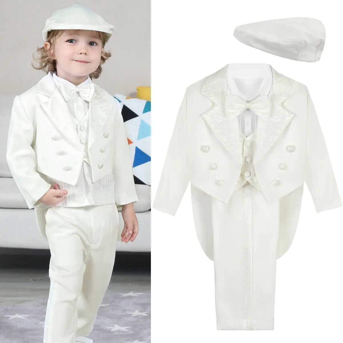 Vestito da battesimo del bambino abiti da battesimo neonato classico  smoking bambino matrimonio formale abbigliamento da festa bianco a maniche  lunghe 6 pz