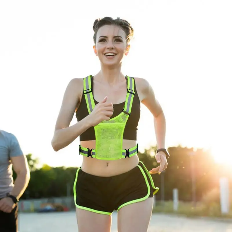 Running Safety Vest Adjustable Cycling Vest Lightweight Reflective With Phone Pocket Adjustable Reflective Running
