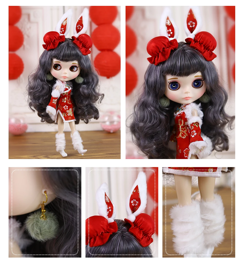 Neo Blythe Doll Chinese Traditional Dress with Earrings, Headdress & Footwears 2