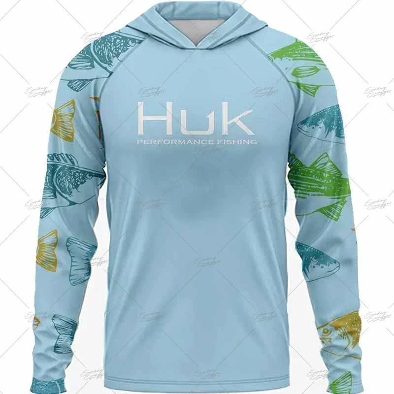 HUK Men's Hood Fishing Shirt Long Sleeve Fishing Clothing T Shirt Uv Protection Slmms Ropa Pesca Chaquetas