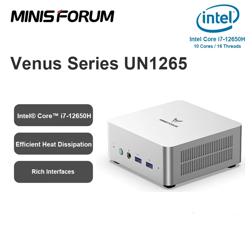 MINISFORUM 미니 PC 데스크탑 미니 컴퓨터, UN1265 인텔 12 세대 미니 PC, 윈도우 11 홈 인텔 코어 i7 12650H DDR4 16G 512G DP USB-C