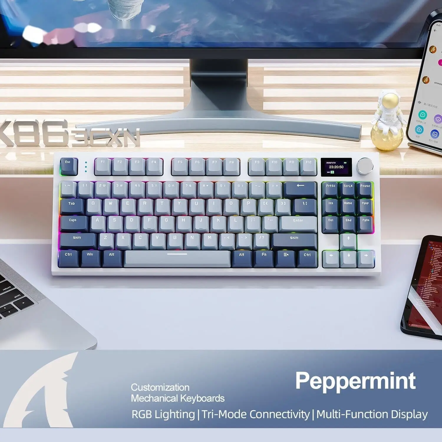 K86 Wireless Hot-Swappable Mechanical Keyboard Bluetooth/2.4G With Display Screen Volume Rotary Button For Games_voghion.com