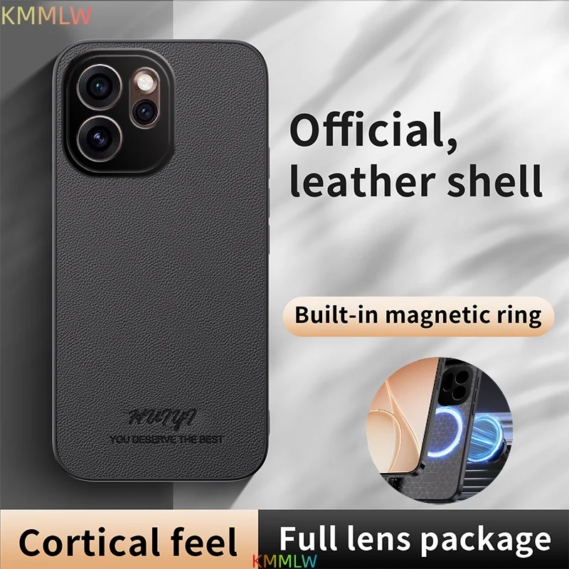 Lychee Pattern Leather Business Retro Case - Skin-Friendly Magnetic Charging Matte Shockproof Bumper Cover