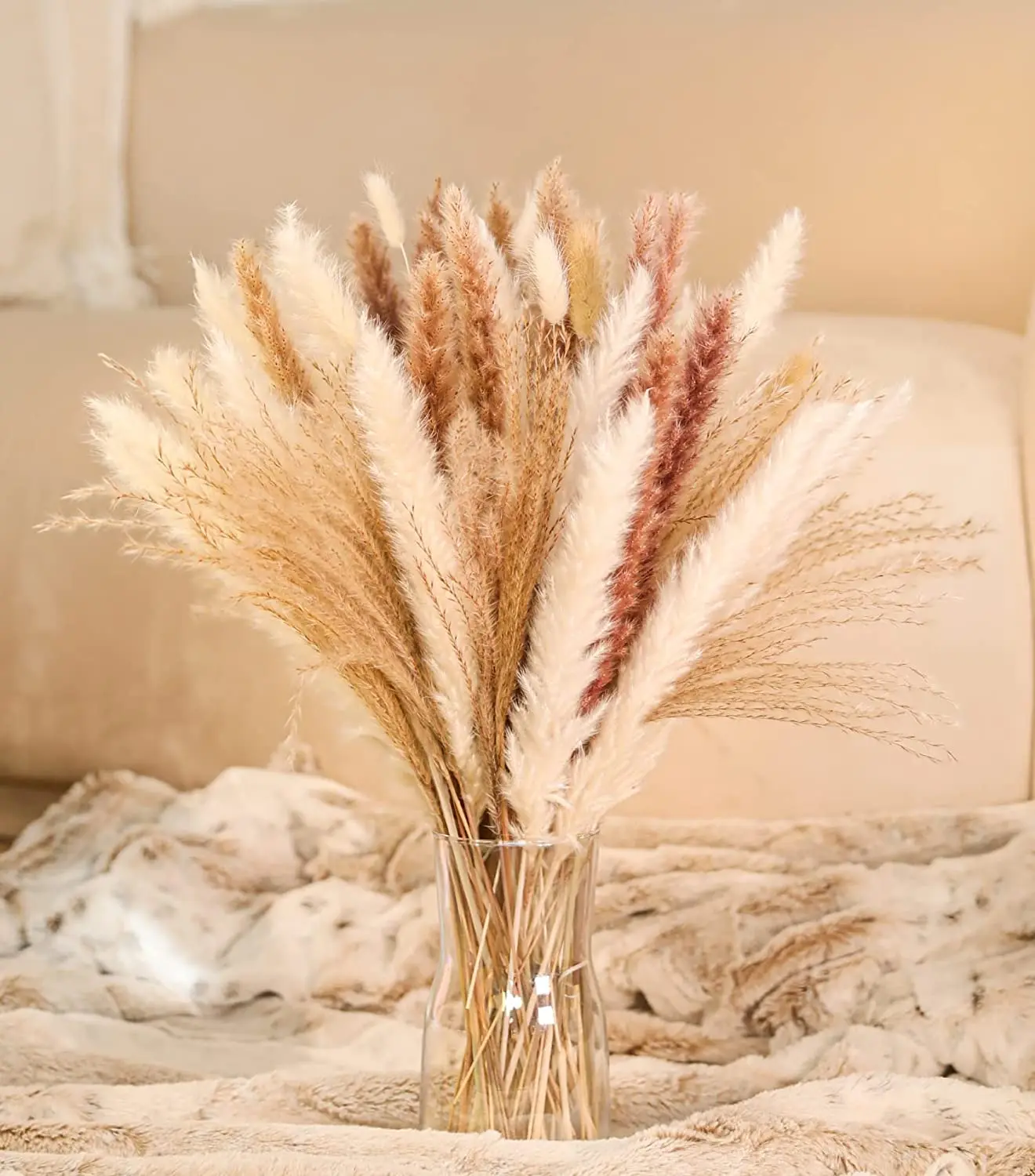 

85 Piece Natural Pampas Dried Flower Bouquet Mix and Match Bunny Tail Boho Style Home Decor Festive Birthday Arrangements